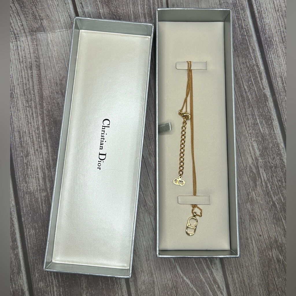 New Dior Cd Logo Necklace Gold Nib